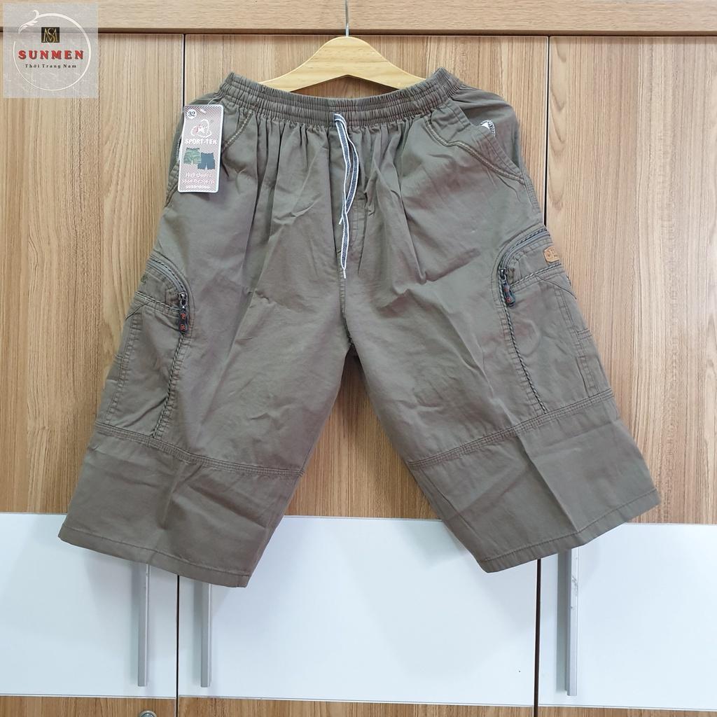 Quần Short Nam Kaki Lụa Xịn Túi Hộp Lưng Thun Co Giãn From Rộng Thoải Mái Có Túi Khóa Kéo SUNMEN Size Từ 28 - 40