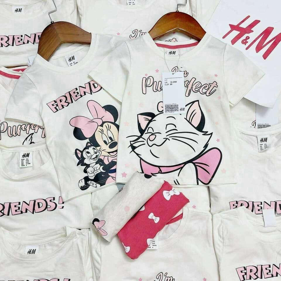 Bộ cộc hè mặc nhà trẻ em, Set 2 bộ xuất dư xịn bé gái mickey winnie hồng trắng chất thun cotton mềm mịn, đẹp