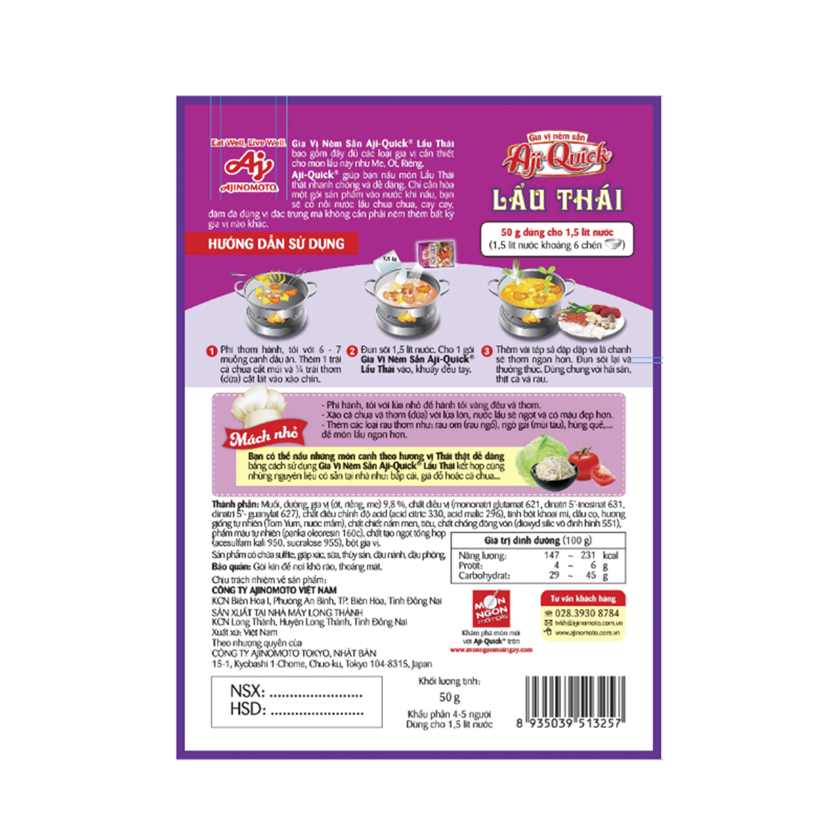 Combo 6 Gói Gia Vị Nêm Sẵn Aji-Quick® Lẩu Thái 50g/Gói