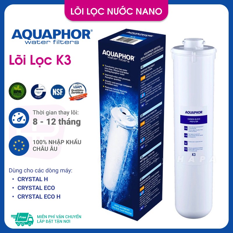 Máy Lọc Nước AQUAPHOR CRYSTAL H Chuẩn Nước Khoáng Uống Trực Tiếp, Công Nghệ NANO Aqualen, Không Dùng Điện - Nhập Khẩu Châu Âu , Hàng Chính Hãng