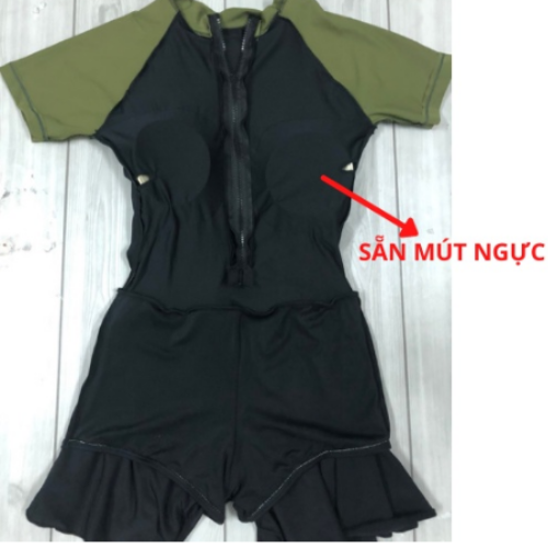 Đồ bơi nữ bikini đi biển kín đáo tay ngắn khóa kéo phối váy VATIXA BKN104
