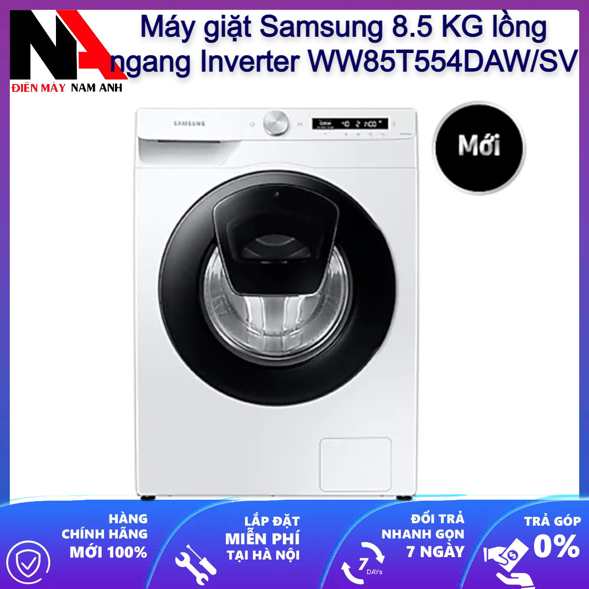 Máy giặt Samsung 8.5 KG lồng ngang Inverter WW85T554DAW/SV - Hàng chính hãng