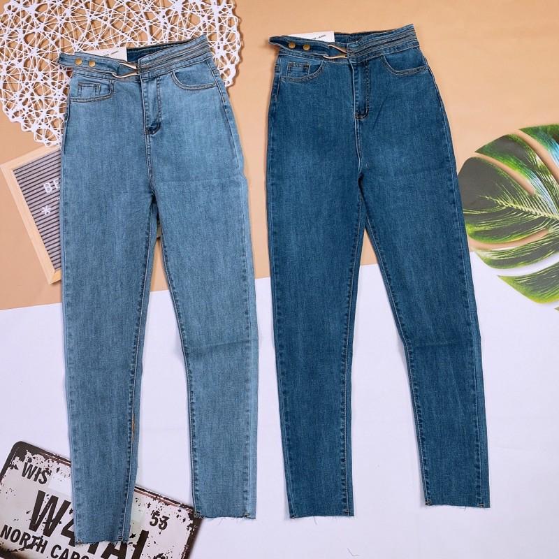 Quần jeans dài lưng cao tua ống sml