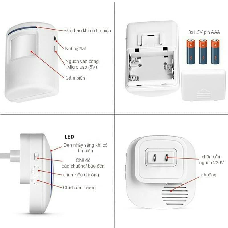 Chuông báo khách hồng ngoại 2 chuông 1 cảm biến