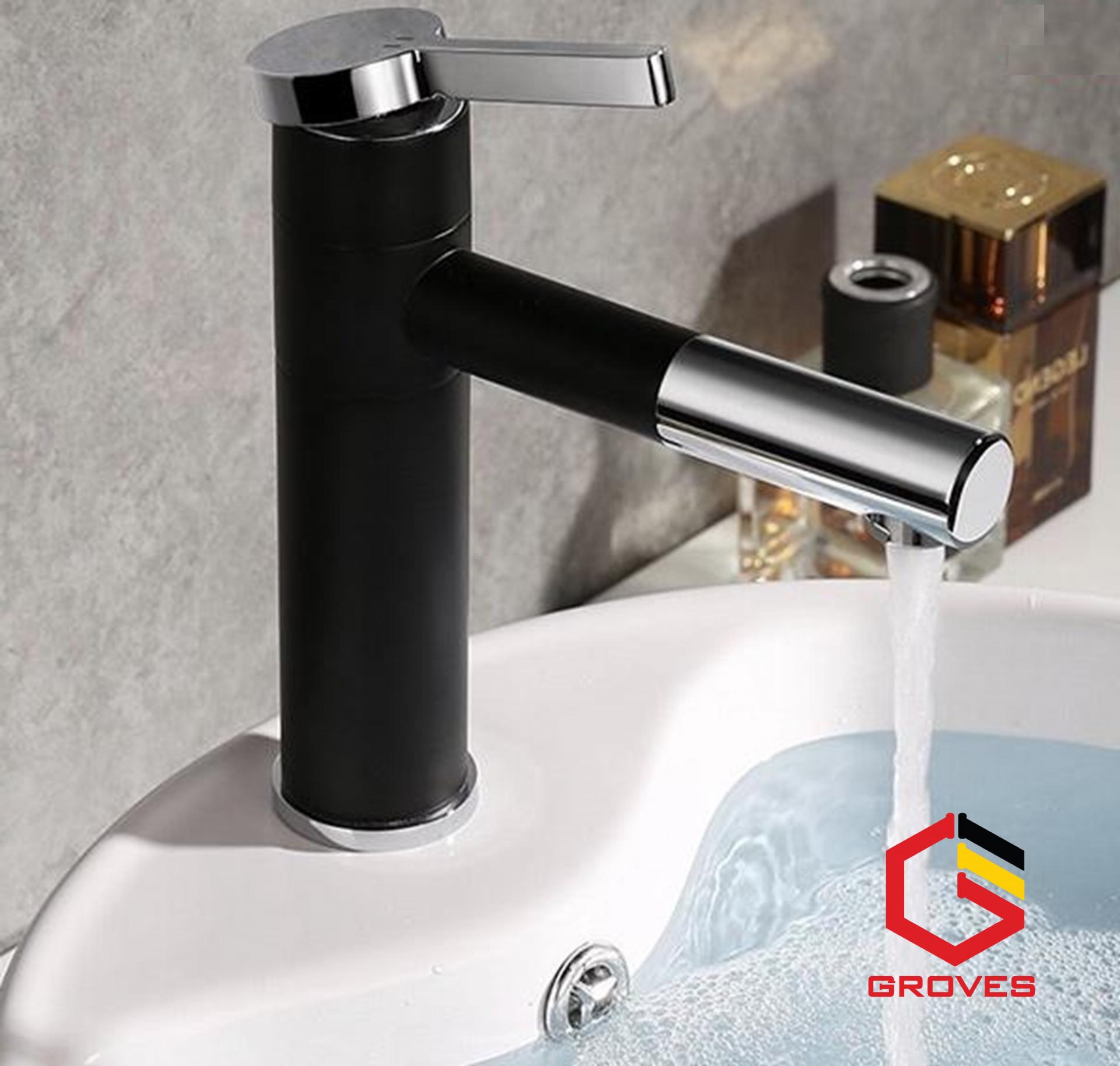Vòi rửa mặt đa năng đầu xoay 360 độ, mạ đen trắng GR 8807B kiểu thân thấp 20 cm (đẹp, sang trọng), bền bỉ với thời gian