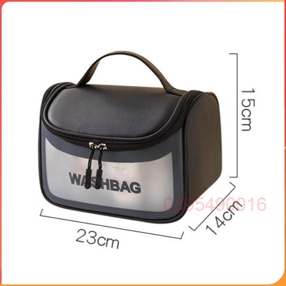 Túi đựng mỹ phẩm du lịch trong suốt cao cấp WASHBAG da mềm mại, chống nước có quai xách, có móc treo tiện dụng