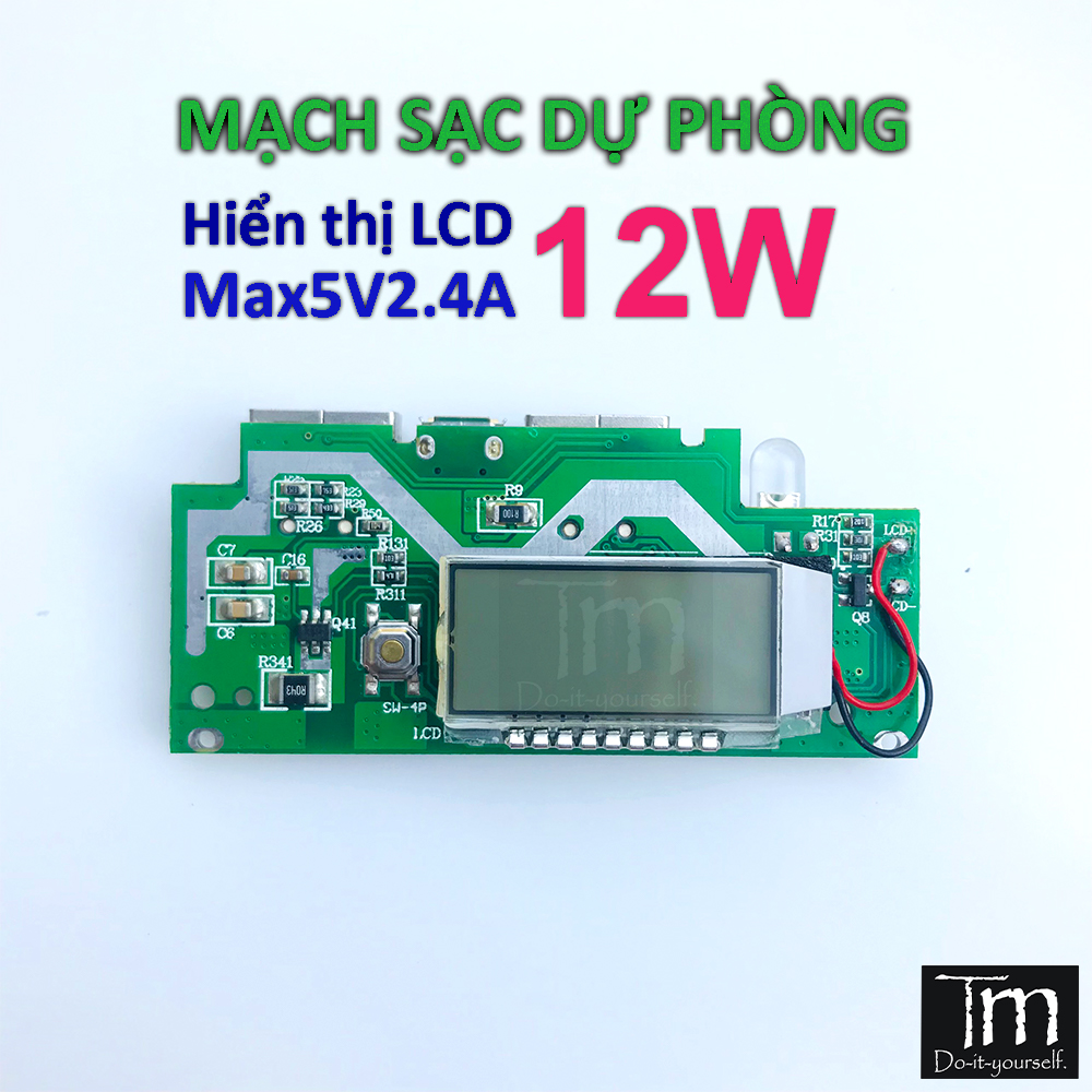 Mạch Sạc Dự Phòng 12W Hiển Thị LCD Mạch Xanh