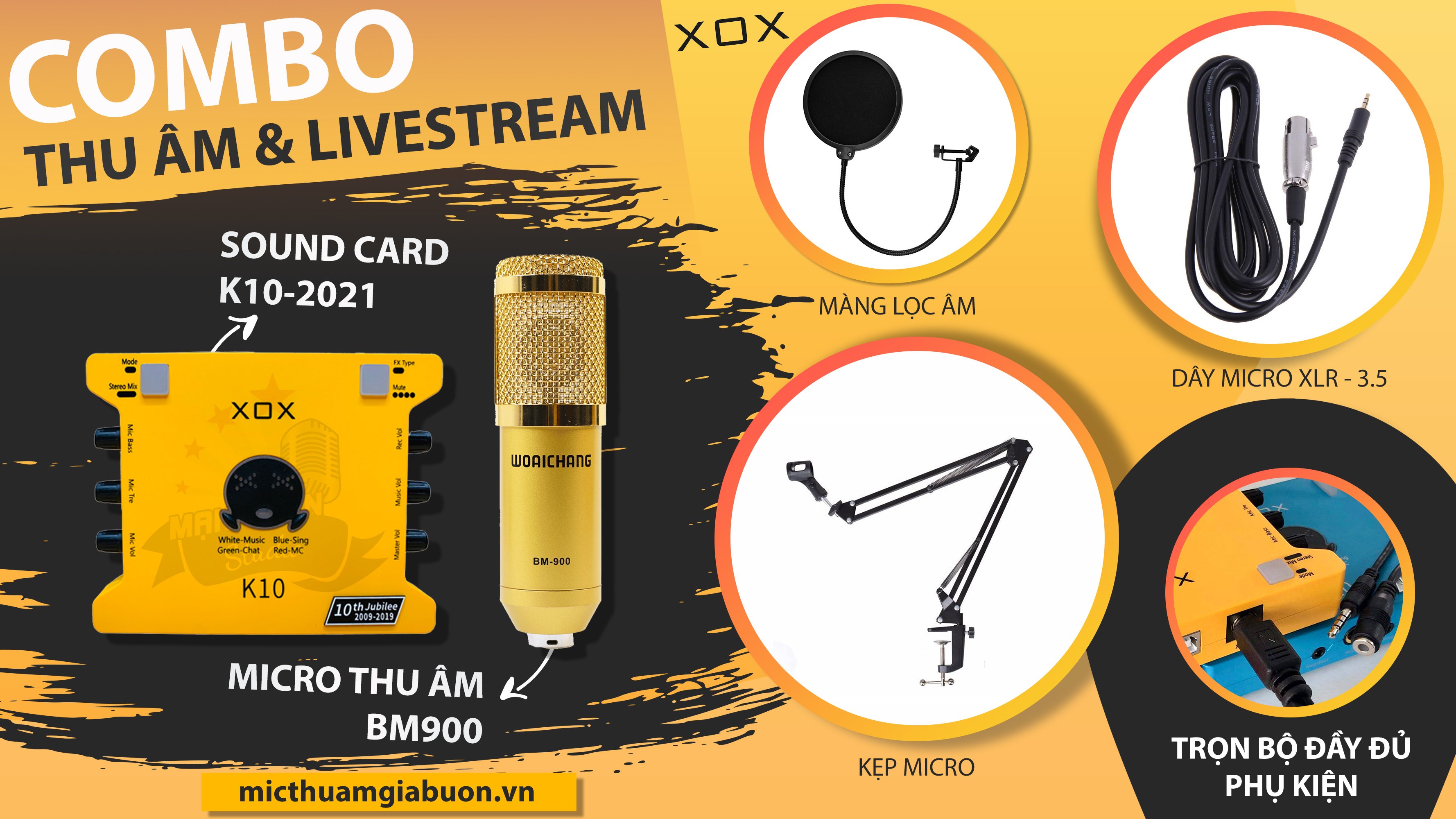 combo thu âm livestream cực đỉnh K10 và mic bm900 full phụ kiện