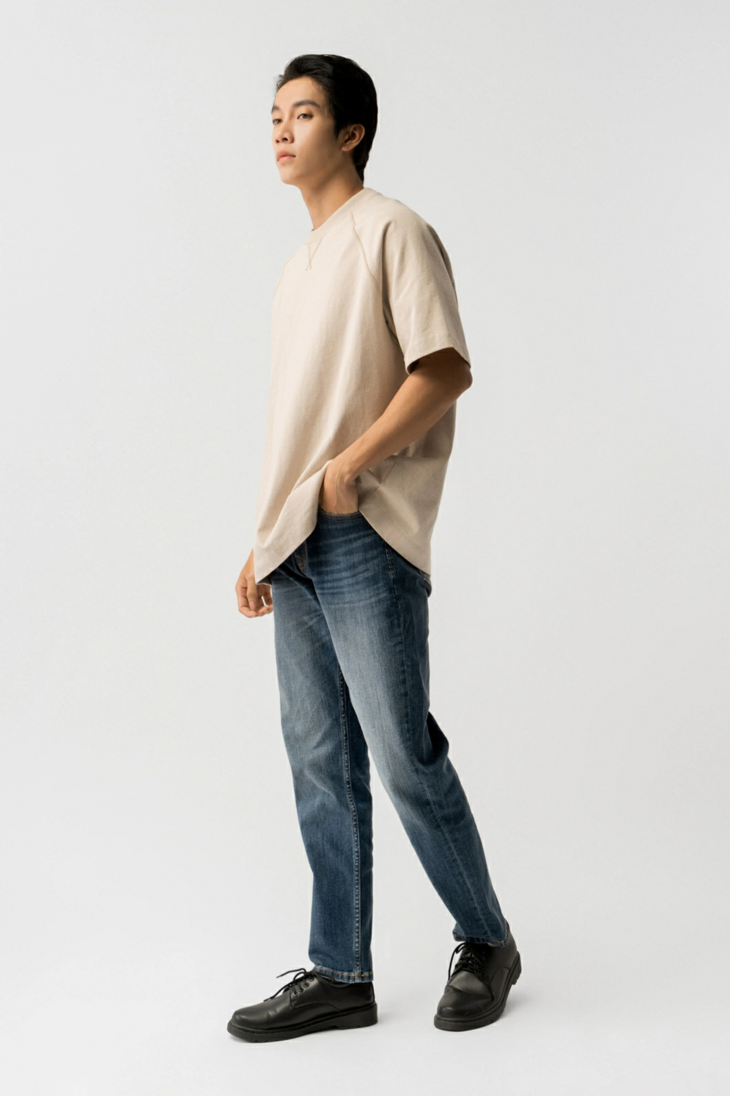 Quần jean ROUTINE nam trơn màu Xanh đậm form.Slim - 10F23DPA027 | LASTORE MENSWEAR
