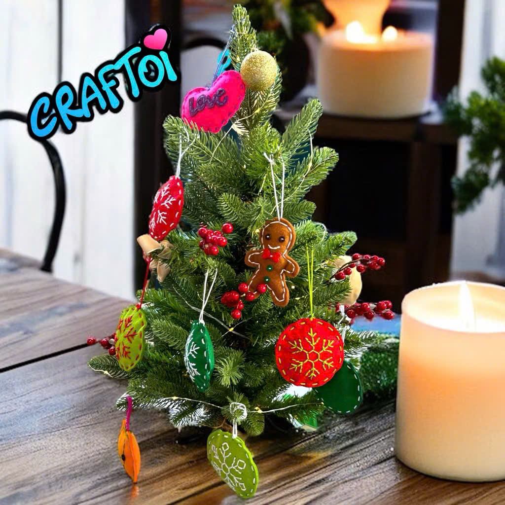KIM NHỰA Bộ Thủ Công Trẻ Tự Làm Bông 5+ Christmas ornament Noel Craftoi Felt Sewing toy prepunched holes plastic needle