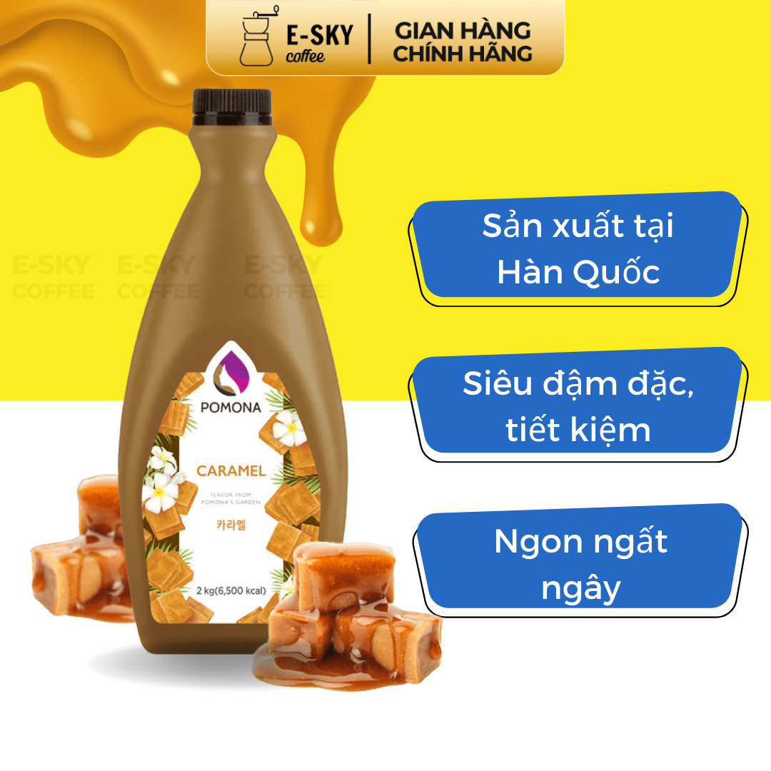 Sốt Caramel Pomona Caramel Sauce Nguyên Liệu Pha Chế Cà Phê, Trà Sữa Hàn Quốc Chai 2kg