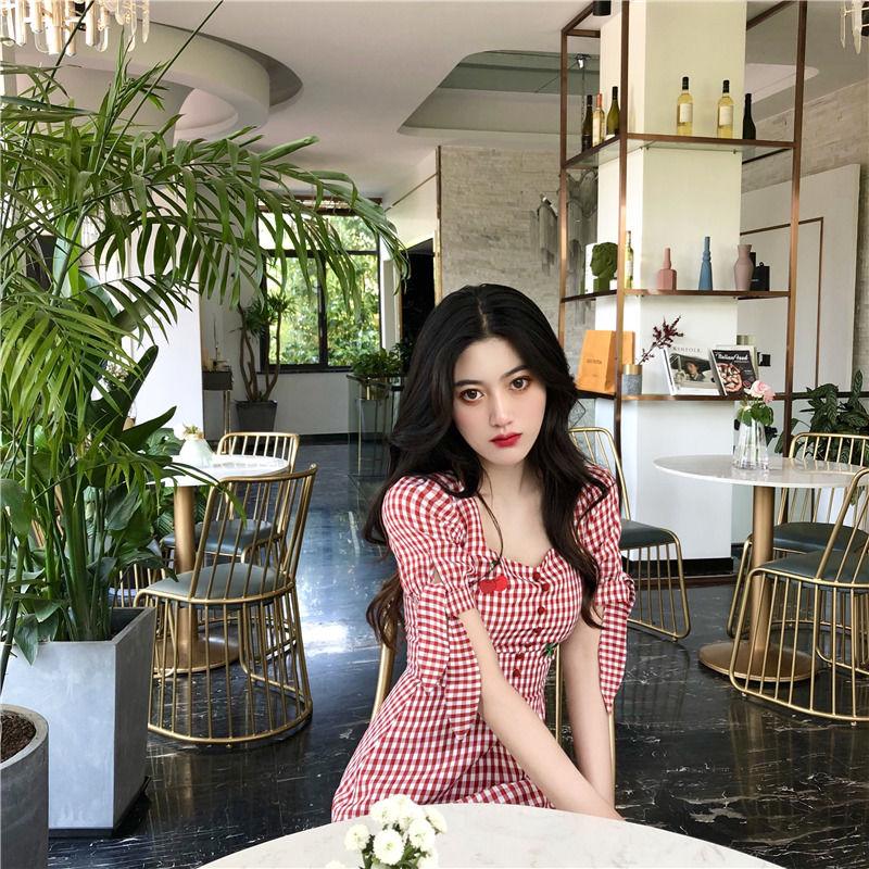 CHENGRUI Trang phục mùa hè 2021 Pháp Vintage ngọt ngào mối tình đầu siêu cổ tích Plattern váy sen phong cách phương Tây thắt lưng váy