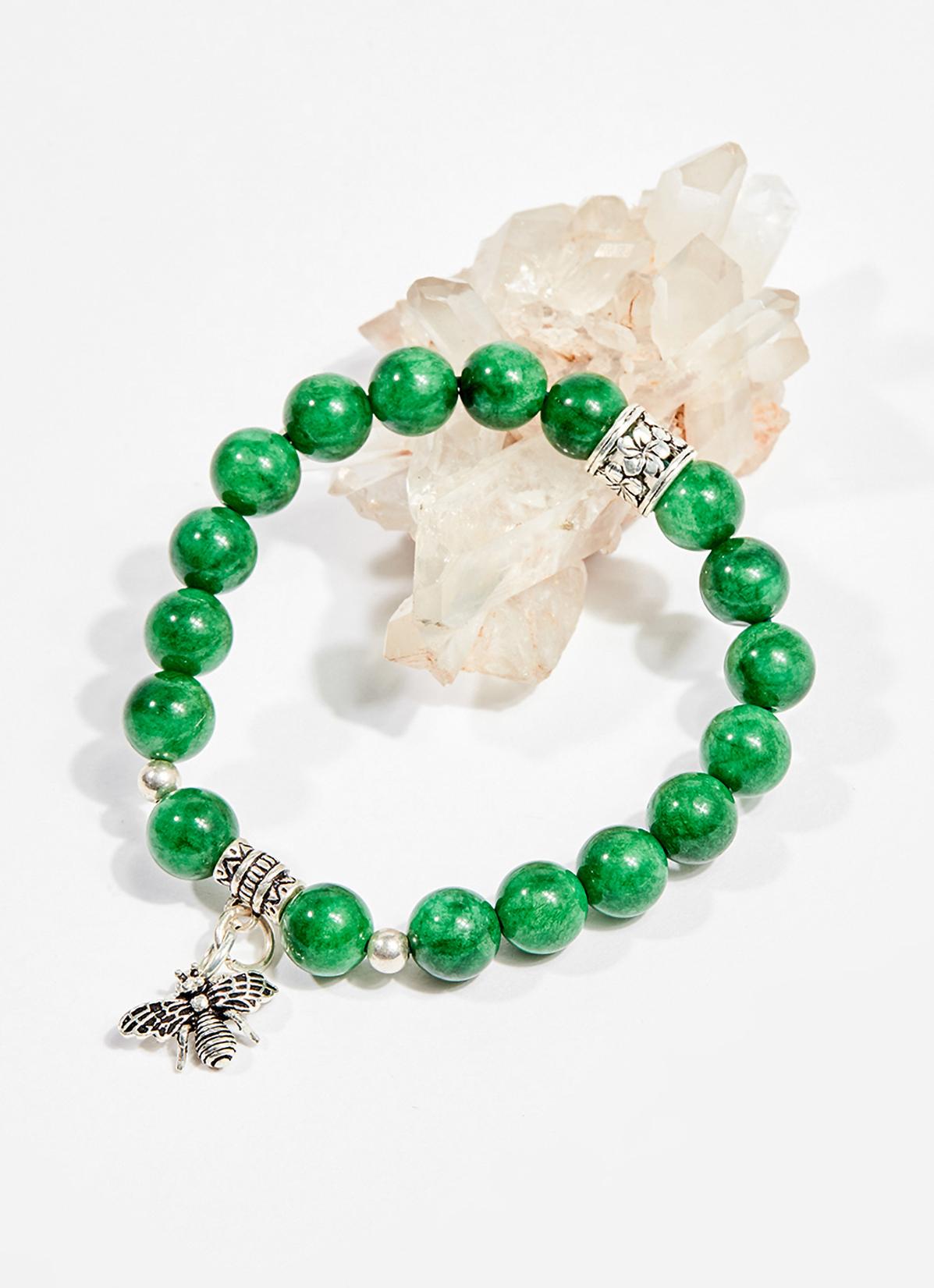 Vòng tay phong thủy nữ đá cẩm thạch sơn thủy charm ong 8mm mệnh hỏa , mộc - Ngọc Quý Gemstones