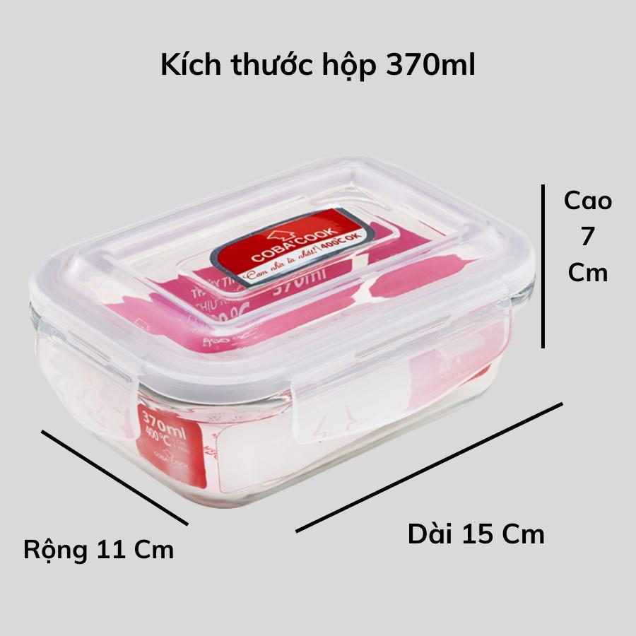 Bộ túi hộp đựng cơm thủy tinh chịu nhiệt COBA'COOK 3 hộp chữ nhật 370ml và 1 túi giữ nhiệt -CCL33BS