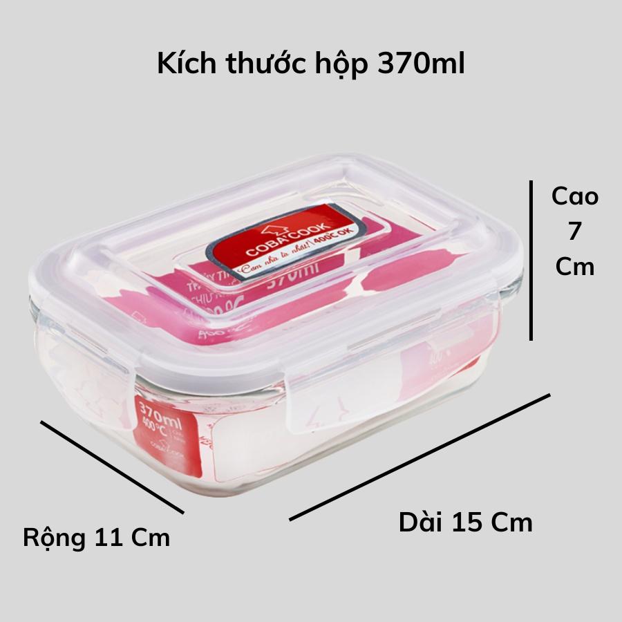 Bộ 3 hộp thủy tinh COBA'COOK chịu nhiệt trữ thực phẩm 2 hộp vuông 520ml 1 hộp chữ nhật 370ml - CCL3S53