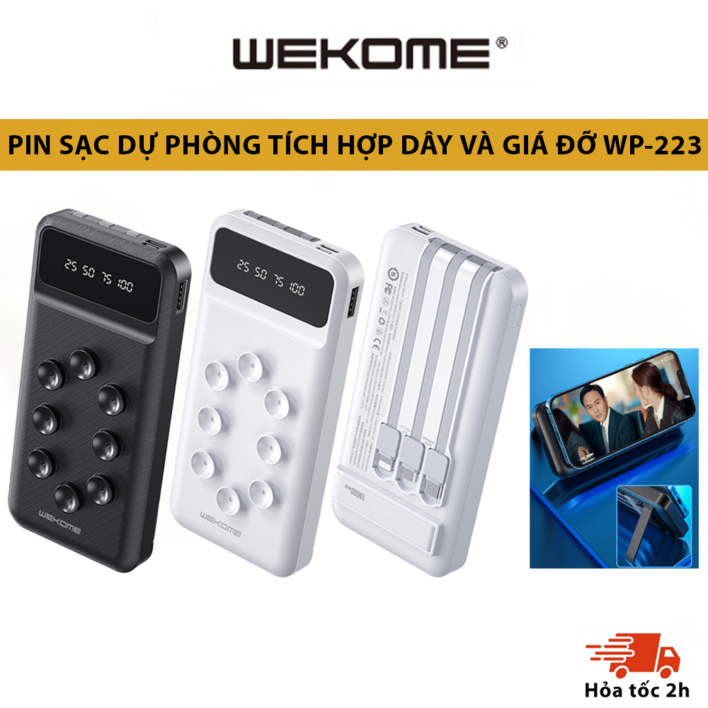 Pin sạc dự phòng 10000mAh WP 233 WEKOME kèm cáp liền 3in1 có thể tháo rời dành cho mọi loại điện 233 - HÀNG CHÍNH HÃNG