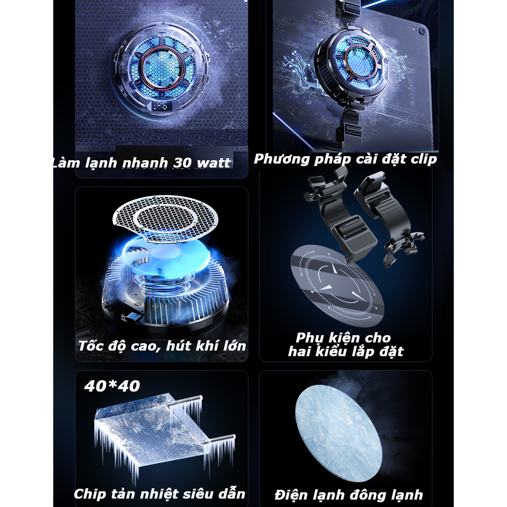 Quạt Tản Nhiệt Sò Lạnh Cho Máy Tính Bảng Tablet CX05 Làm Mát Nhanh 30W Hút Từ Tính Hoặc Kẹp Lưng