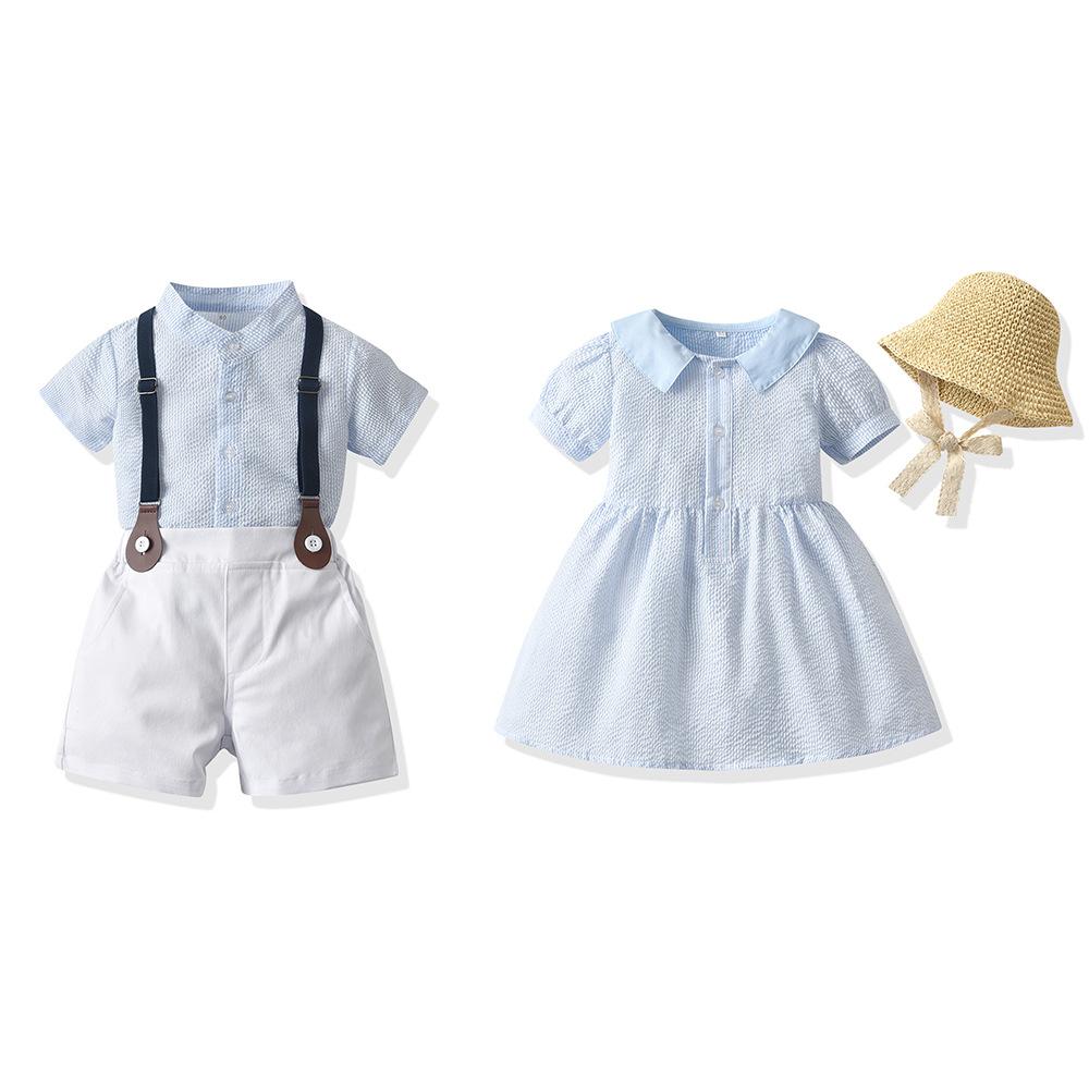 Trẻ Em Quần Áo Anh Trai Em Gái Phù Hợp Với Trang Phục Bé Gái Áo Và Nón Bé Trai Đầu + Quần Short 2 Chiếc Phù Hợp Với Trẻ Em kết Hợp Quần Áo