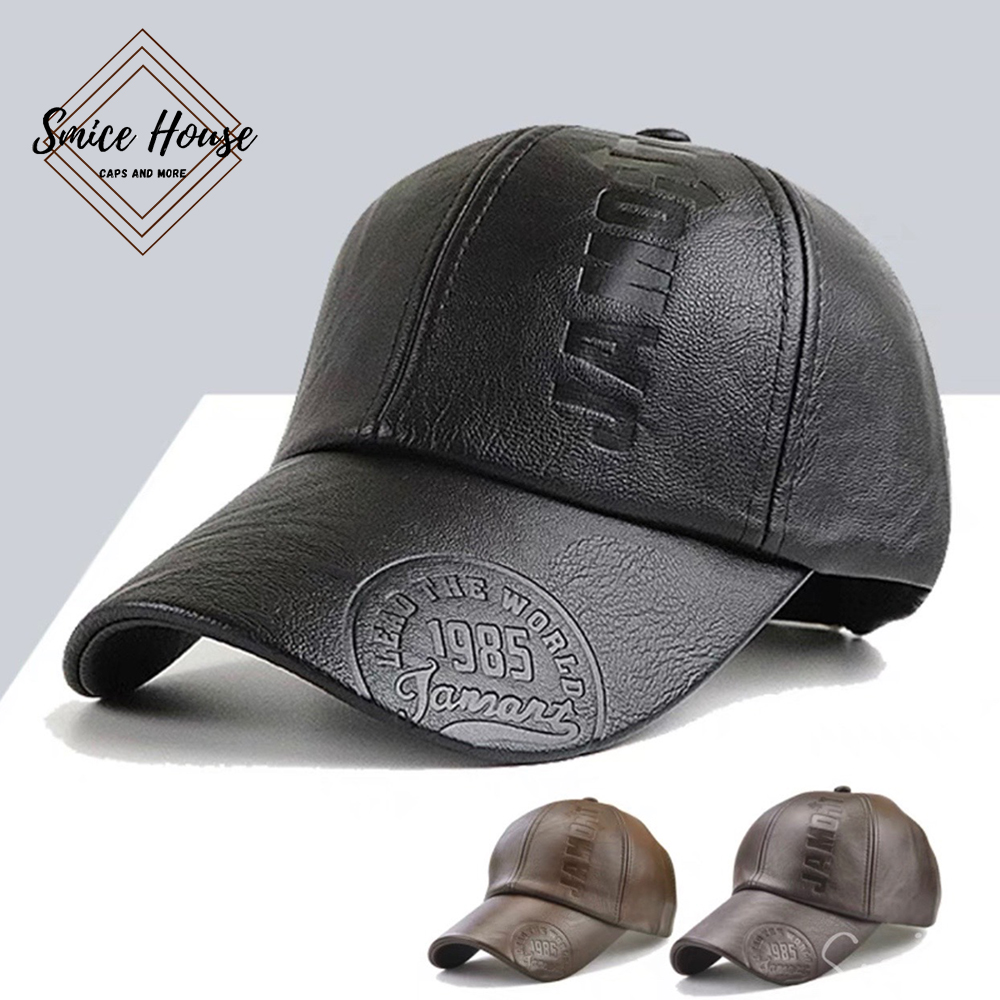 Nón lưỡi trai nam thu đông mũ da retro thời trang cao cấp logo dập nổi dành cho người trung niên có lót nhung/ mũ lưỡi trai chống nắng hợp thời trang kèm hộp đựng - Smice House
