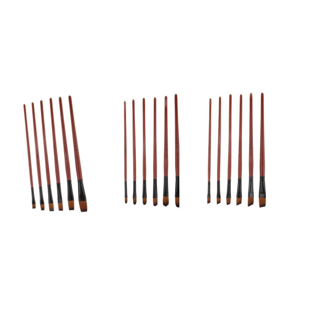 6 Sizes Professional Angular Paint Brush Nylon Hair Angled Paint Brushes Set Art Paintbrush for Artist Watercolor, Acrylic, Gouache, Oil Painting