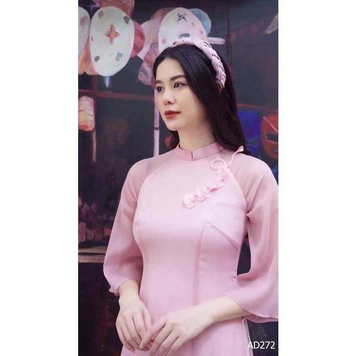 Áo Dài , Áo Cách Tân Tay Loe Nữ Tính Đính Hoa Ngực Thiết Kế Đơn Giản Hot 2022 , Mã A1