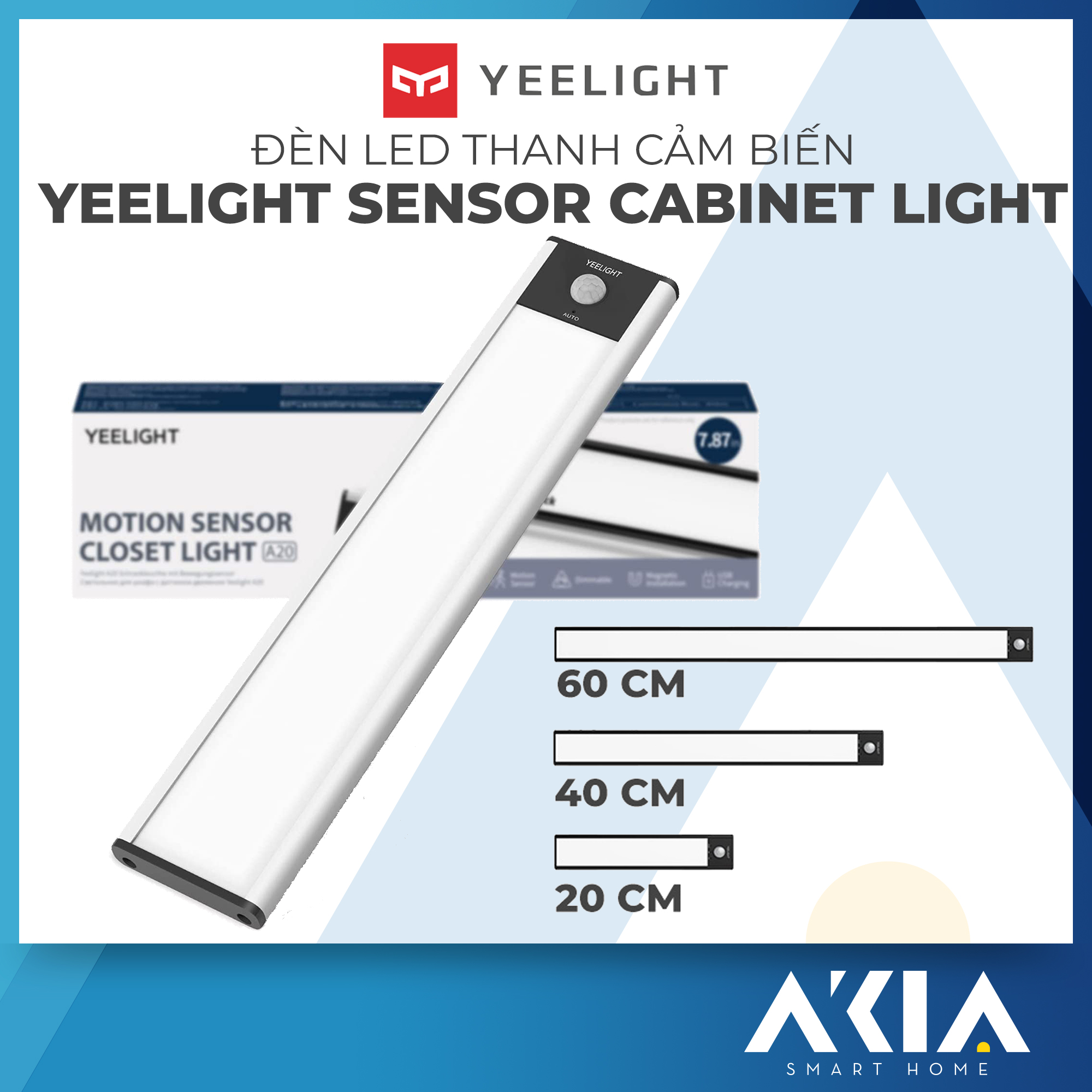 Đèn led thanh cảm biến tích điện Xiaomi Yeelight, 20-40-60cm, pin sạc type C - Nhập khẩu chính hãng
