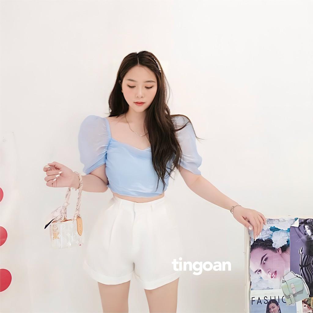 Quần short cạp cao gập gấu vải gấm trắng tingoan LIBRA SHORT /WH