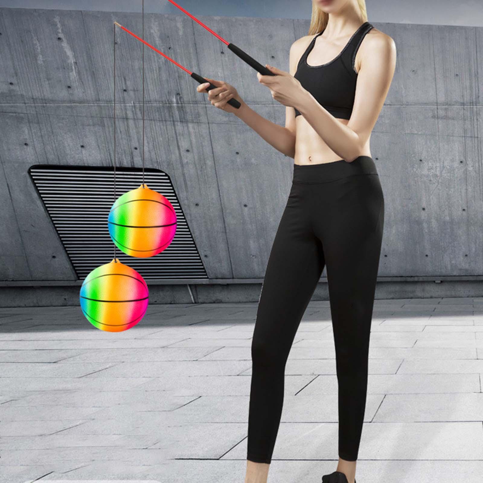 Fitness Ball Exercise Ball Gym Tennis Training with Rod Sports Hand Throwing Ball Arm Swing Balls for Children Adults Middle Aged and Elderly