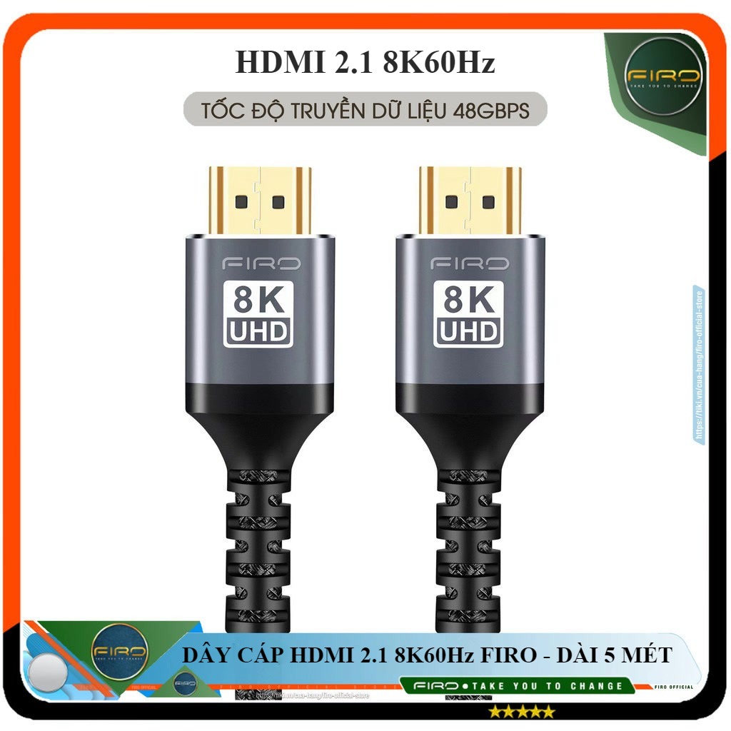 Cáp HDMI FIRO - Dây HDMI 2.1 8K/60Hz/48Gbps - Dài 5 Mét Lõi Dù Dùng Cho Tivi/ Máy Tính/ Playstation - Hàng Chính Hãng