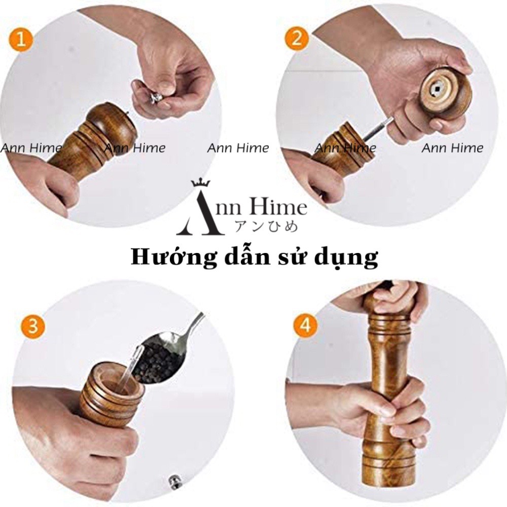 Cối Xay Tiêu Muối Cầm Tay Retro Gỗ Sồi & Gỗ Óc Chó Nhập Khẩu Nhật Bản