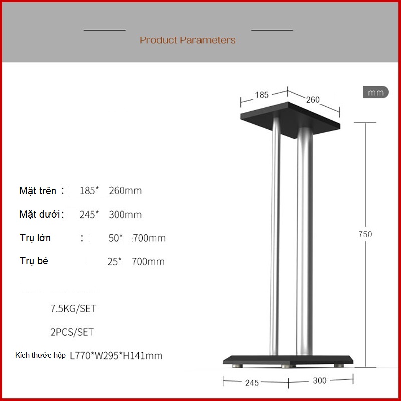 Chân đế loa phòng khách 2 trụ kim loại 7 tấc rưỡi cao cấp E221 - 9210