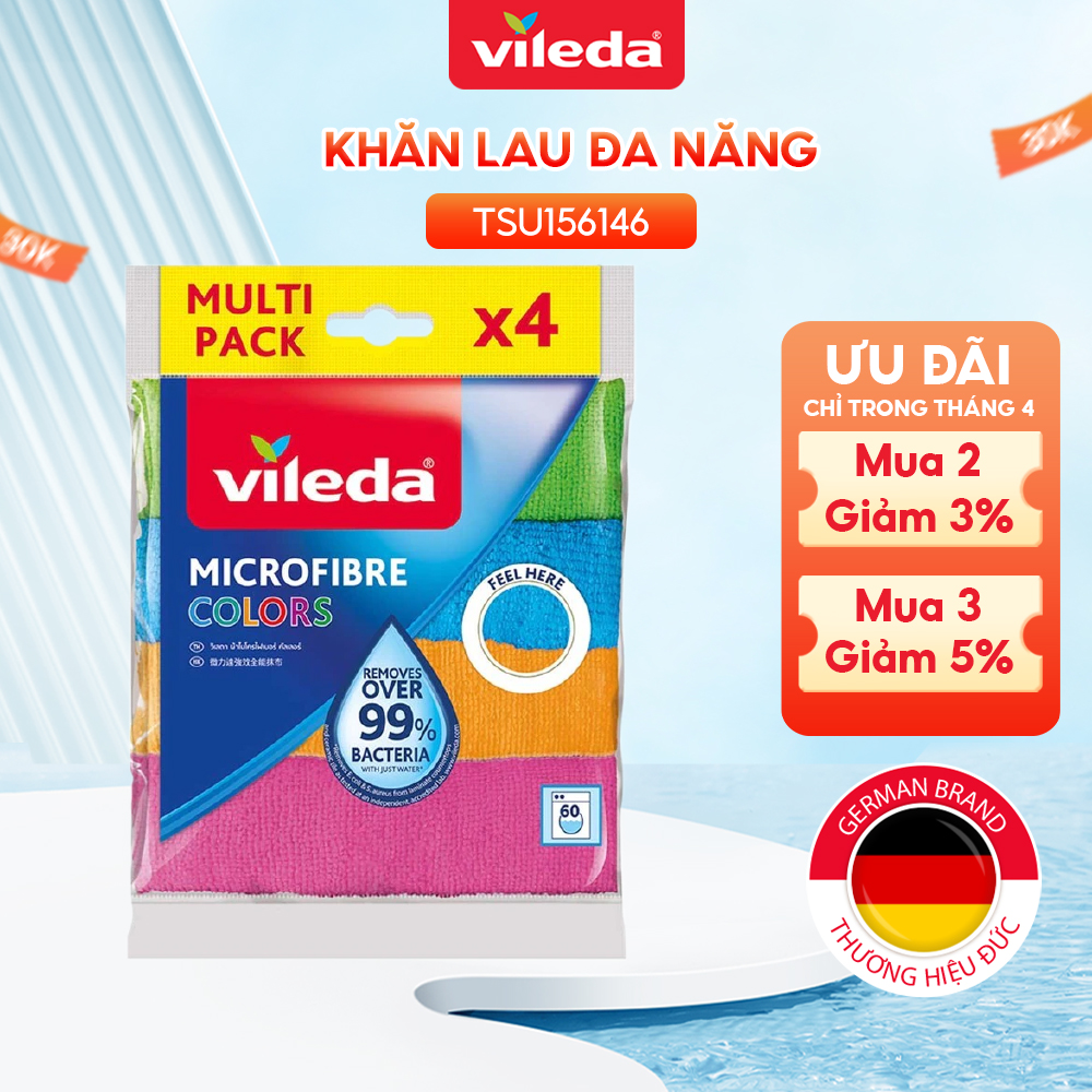 Khăn lau đa năng VILEDA sợi microfibre thấm hút mạnh, gói 4 chiếc -TSU156146