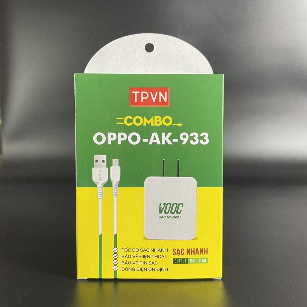 Combo Bộ Sạc Oppo AK 933 chân Micro TPVN, bộ sạc giá rẻ, củ sạc micro, cáp sạc micro