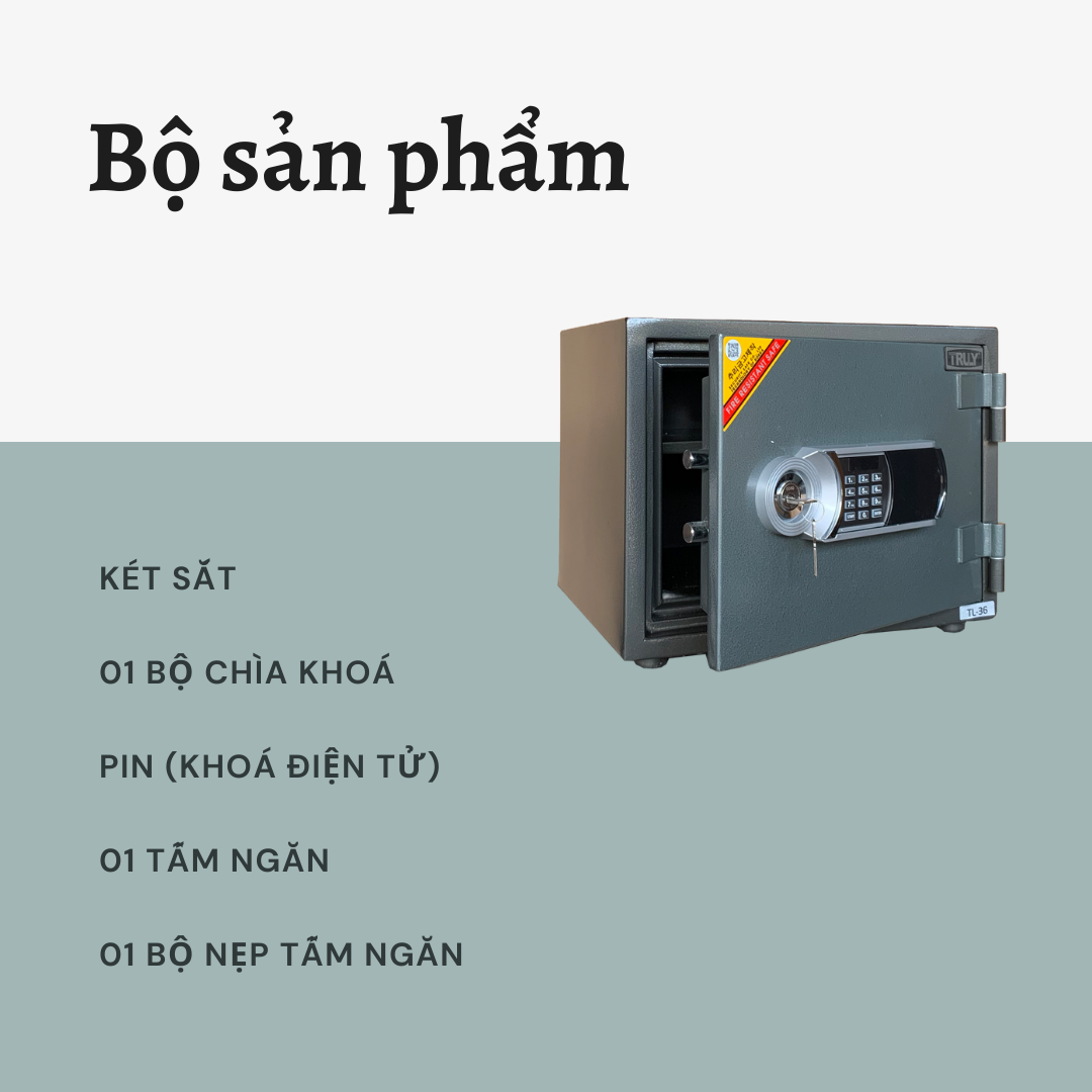 Két Sắt Chống Cháy Gia Đình TRULY TL-36 Chống Cháy, Chống Trộm Công Nghệ Hàn Quốc 55kg Bảo Hành 5 Năm - Hàng Chính Hãng