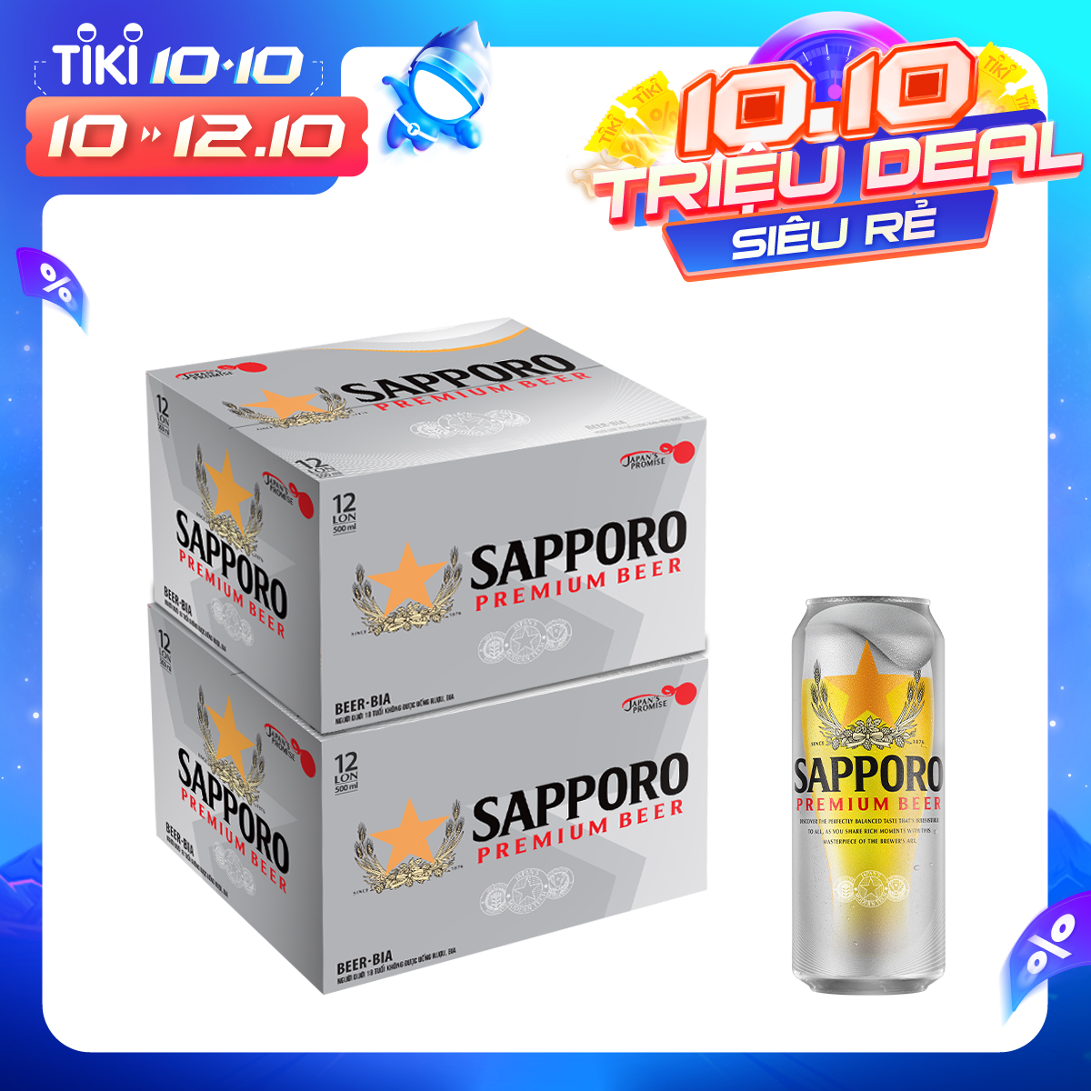 Combo 02 thùng Bia Sapporo Premium - 12 lon 500ml 