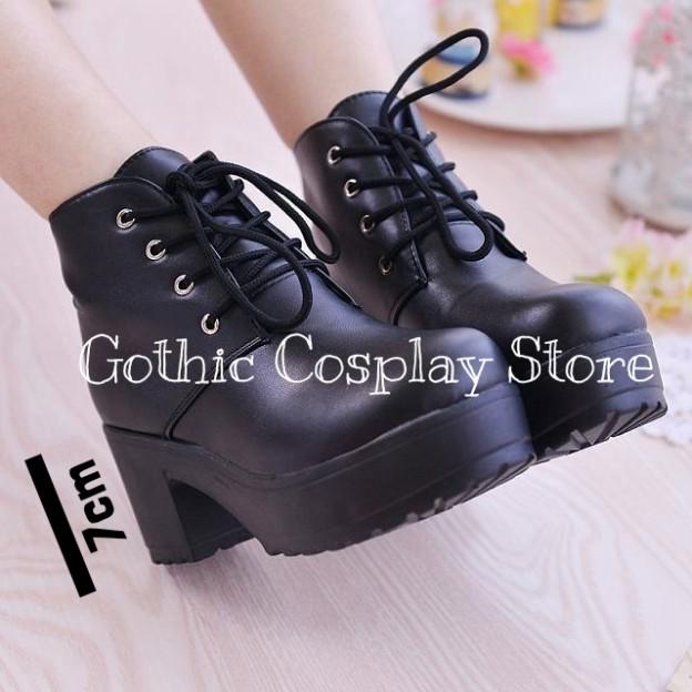 Giày Boot cổ cao Cosplay đế 7cm có sẵn ( trắng, đen ) NÊN ĐẶT LỚN HƠN 1 SIZE