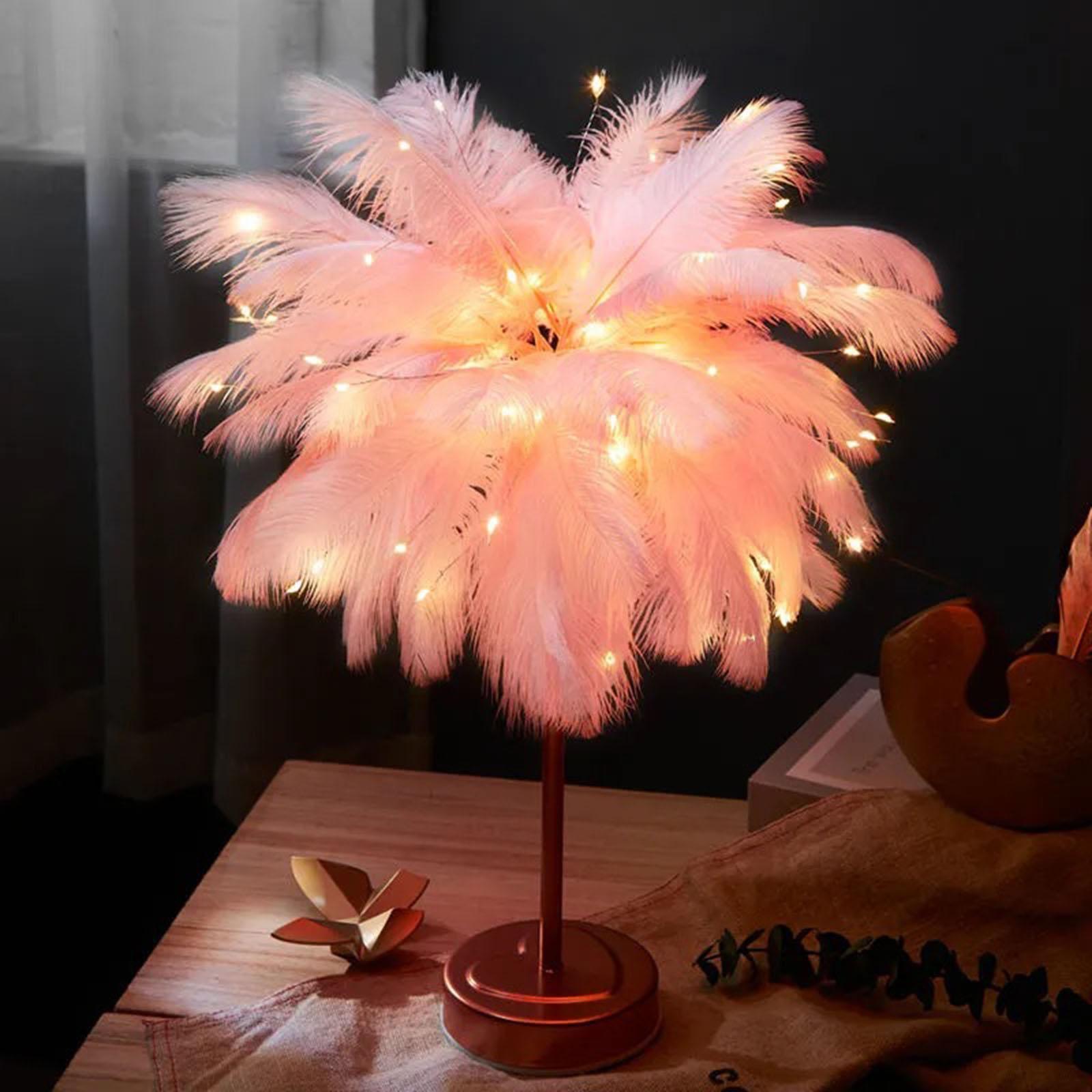 Feather Table Lamp  Nightlight Bedroom Hallway Sconces Decor Pink