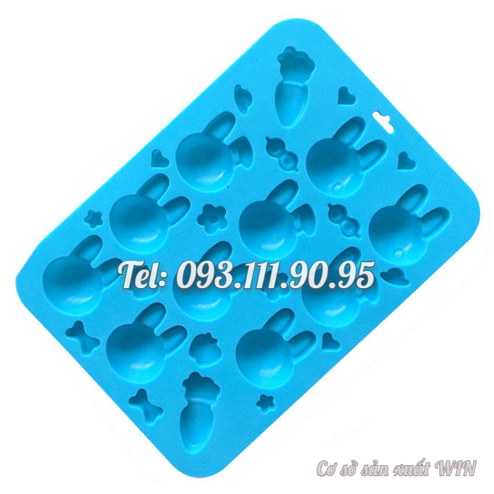 Khuôn silicon làm rau câu, kẹo dẻo, socola 12 thỏ con, cà rốt - Mã số 1342
