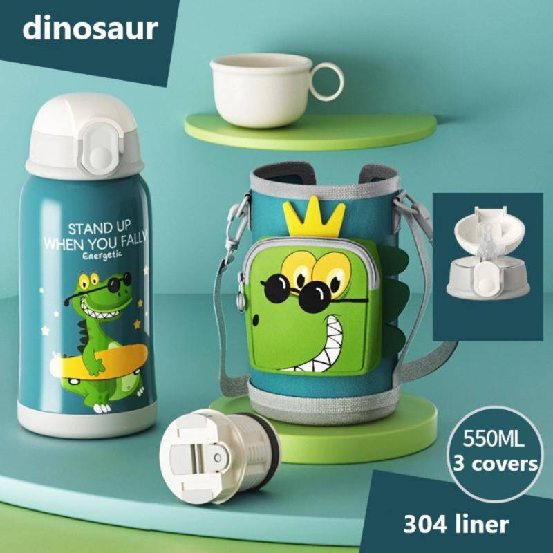 550Ml Hoạt Hình Inox Ống Hút Giữ Nhiệt Cốc Tập Uống Có Ốp Lưng Di Động Trẻ Em Chân Không Trẻ Nhiệt Bình Thermocup 7 Màu