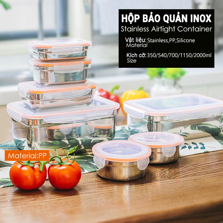 Hộp bảo quản thực phẩm bằng inox, thép không gỉ an toàn sức khỏe các kích cỡ của GGOMi Hàn Quốc