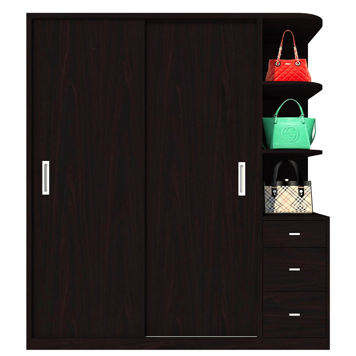 Tủ quần áo gỗ MDF Tundo cửa lùa màu nâu đậm 160 x 55 x 200cm