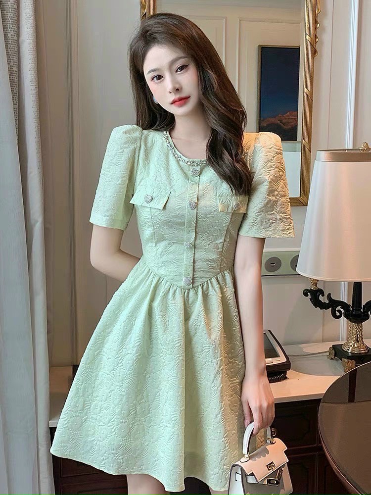 ĐẦM SUÔNG TRƠN TAY NGẮN XANH NGỌC