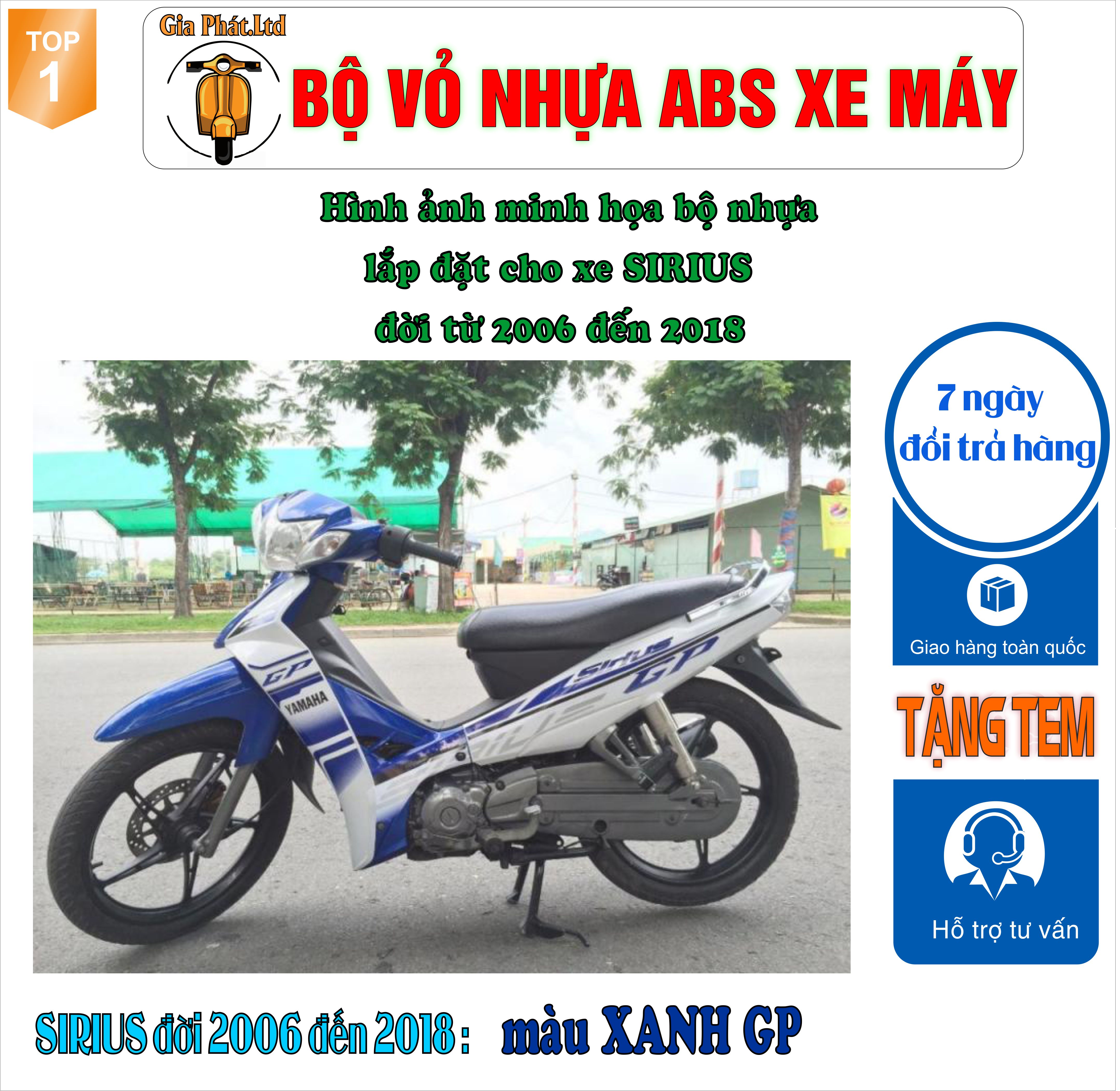 [TẶNG TEM] Bộ nhựa dàn áo xe SIRIUS màu XANH TÍM THAN , nhựa ABS nguyên sinh cao cấp-TKB-669(8280)