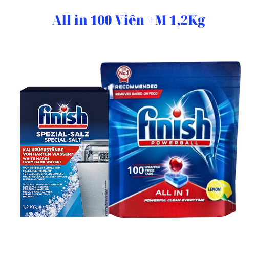 Combo Viên rửa bát Finish All in one 100 viên + Muối Finish 1.2kg