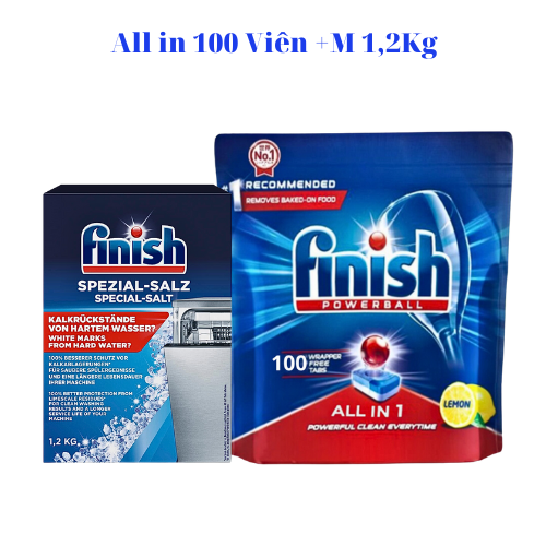 Combo Muối Finish 1.2kg+ Viên rửa bát Finish All in one 100 viên