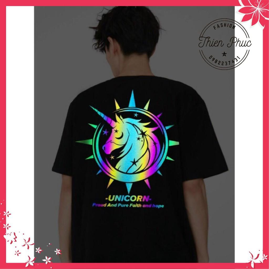 Áo thun tay ngắn phản quang 7màu in hoạt hình nam nữ