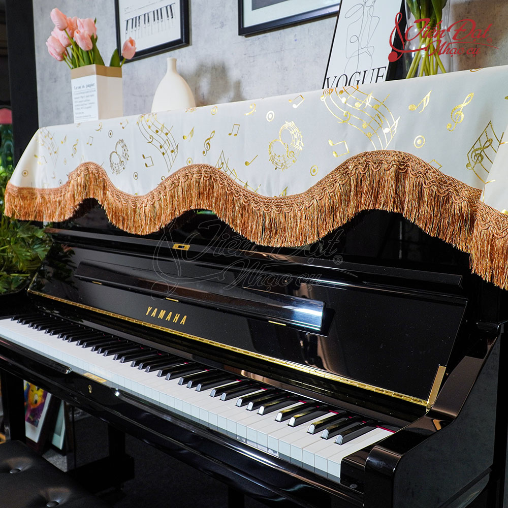 Khăn Phủ Đàn Piano Nền Trắng, Họa Tiết Nốt Nhạc KU-027