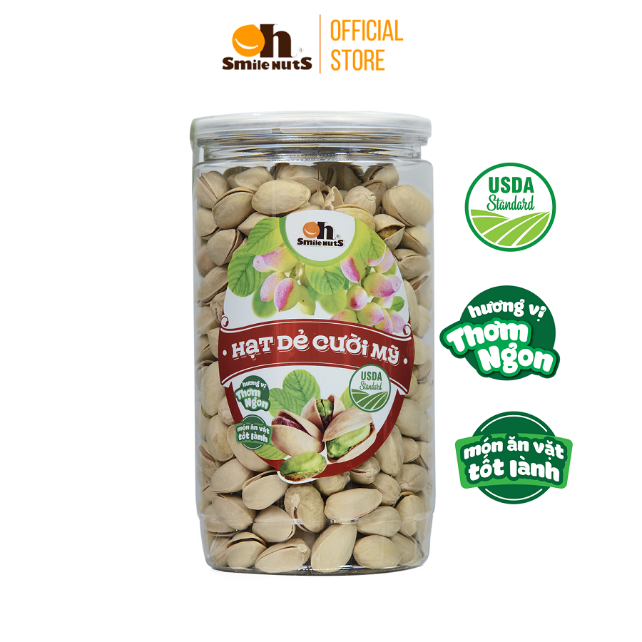 Hạt Dẻ Cười Mỹ Smile Nuts 215g – 500g  100 Nhập khẩu từ Mỹ, không tẩy trắng – Dẻ cười rang muối vừa ăn, thơm ngon, giòn rụm – Hộp 500g