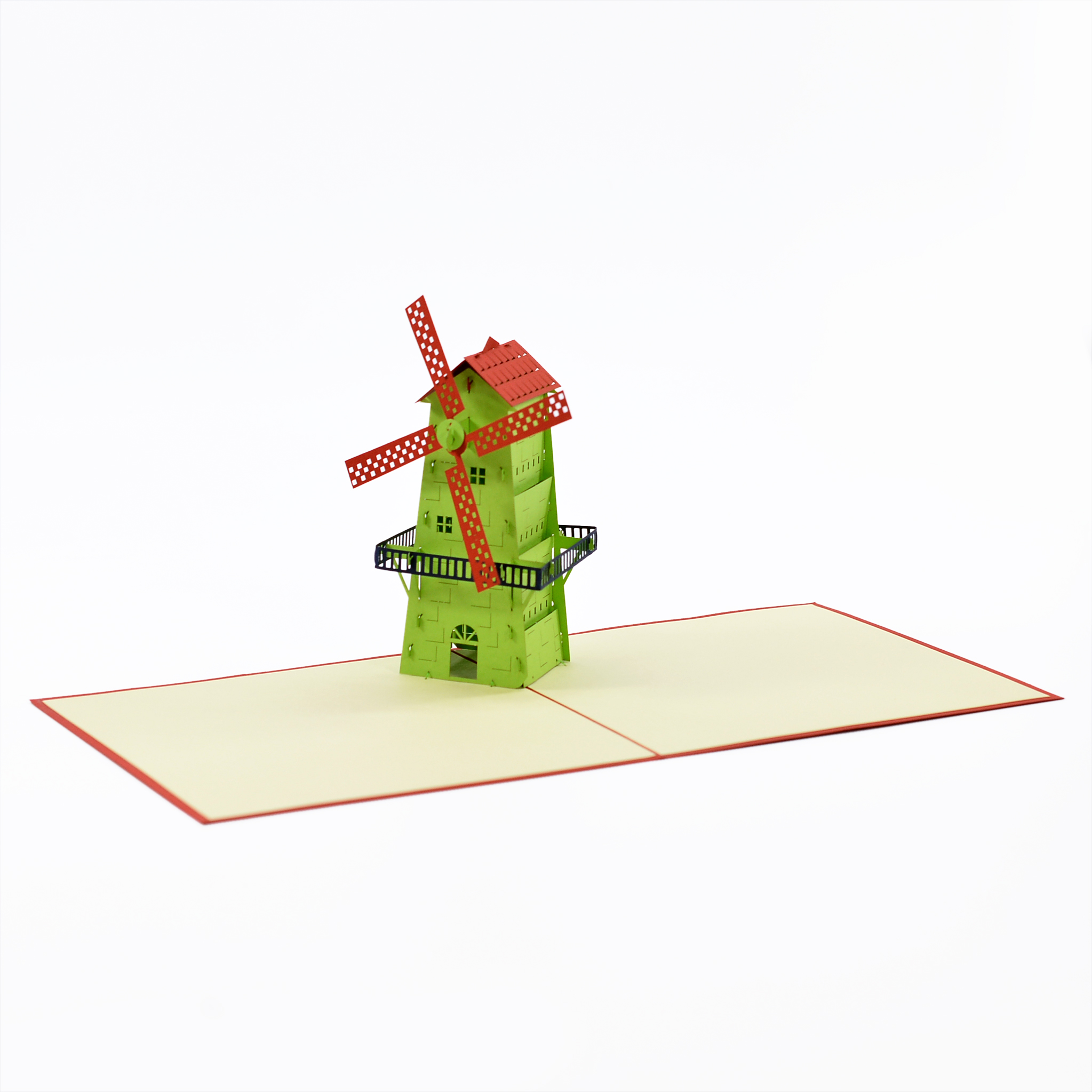 Thiệp nổi 3D handmade The Windmill,
Cối xay gió xanh lục size 15x15 cm FB021