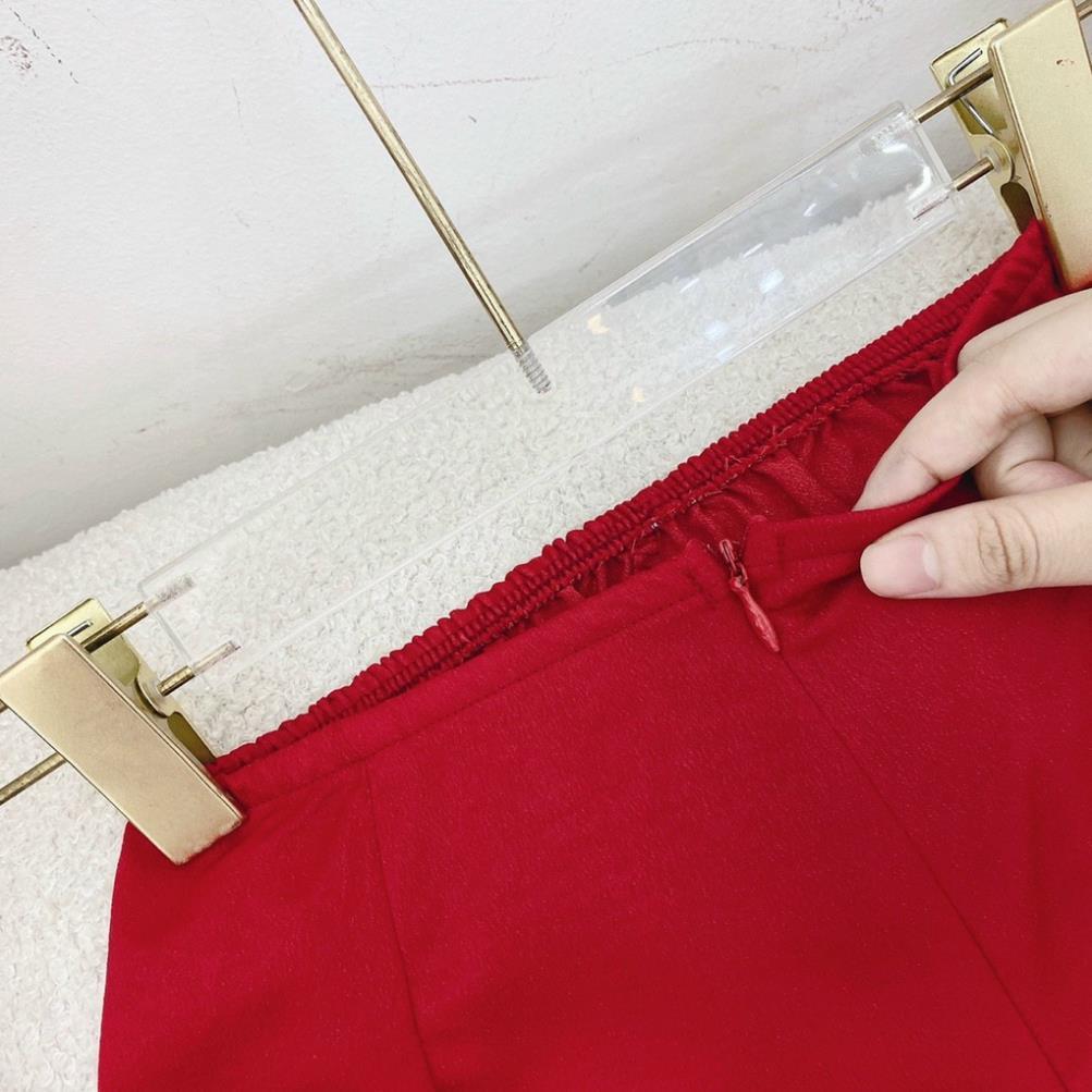 Set áo dài đỏ tay phối voan trắng bồng cánh tiên kèm quần suông đi chùa chúc tết nina lê